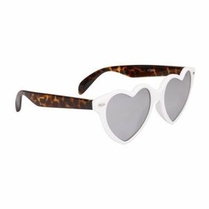 WILD LOVE Heart Frame Sunglasses WHITE/BROWN Animal Print & SILVER Mirrored Lens